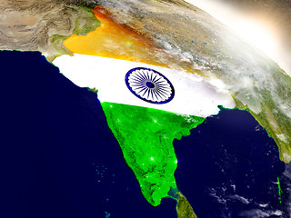 Image showing India with flag in rising sun