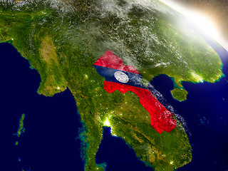 Image showing Laos with flag in rising sun