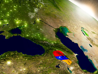 Image showing Armenia with flag in rising sun