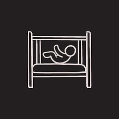 Image showing Baby laying in crib sketch icon.