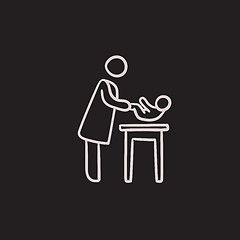 Image showing Mother taking care of baby sketch icon.