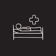 Image showing Patient lying on bed  sketch icon.