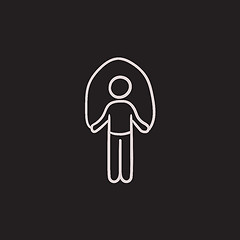 Image showing Man exercising with skipping rope sketch icon.