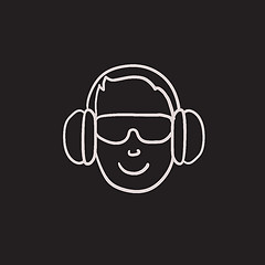 Image showing Man in headphones sketch icon.