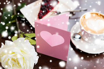 Image showing close up of greeting card with heart and coffee