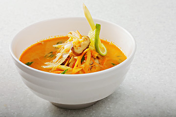 Image showing Plate of Tom Yam soup