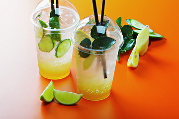 Image showing Homemade lemonades and fruits