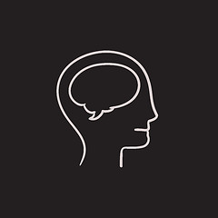 Image showing Human head with brain sketch icon.