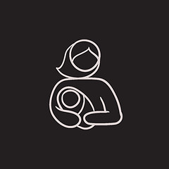 Image showing Woman holding baby sketch icon.