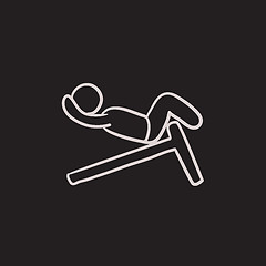 Image showing Man doing crunches on incline bench sketch icon.