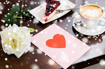 Image showing close up of greeting card with heart and coffee