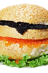 Image showing Caviar burger against white closeup