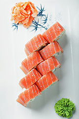 Image showing Tuna roll on a plate above view