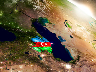 Image showing Azerbaijan with flag in rising sun