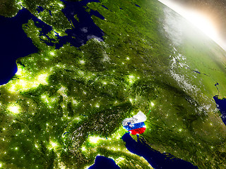 Image showing Slovenia with flag in rising sun