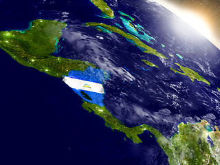 Image showing Nicaragua with flag in rising sun