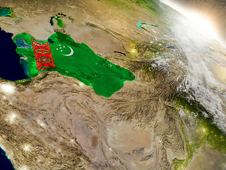 Image showing Turkmenistan with flag in rising sun