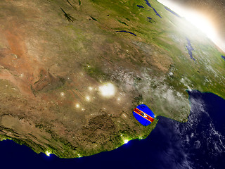 Image showing Swaziland with flag in rising sun