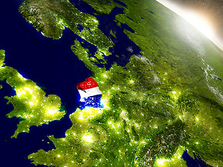 Image showing Netherlands with flag in rising sun