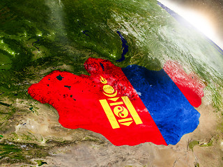 Image showing Mongolia with flag in rising sun