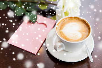 Image showing close up of greeting card with heart and coffee