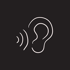 Image showing Ear and sound waves sketch icon.