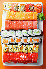 Image showing Various sushi rolls above view