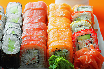 Image showing Various sushi rolls closeup