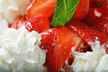 Image showing Strawberries and cream closeup