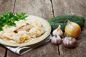 Image showing Thick noodles and fresh vegetables