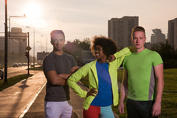 Image showing portrait multiethnic group of people on the jogging