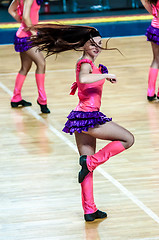 Image showing Girl Cheerleading appear on stage Match of the Euroleague Basketball FIBA womens \