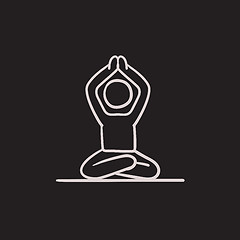 Image showing Man meditating in lotus pose sketch icon.