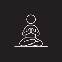 Image showing Man meditating in lotus pose sketch icon.