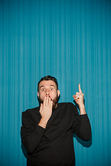 Image showing Portrait of young man with shocked facial expression