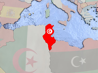 Image showing Tunisia with flag on globe