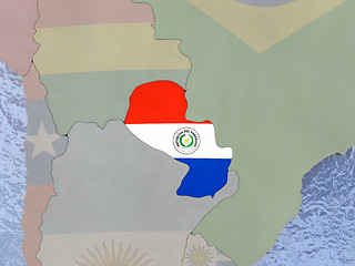 Image showing Paraguay with flag on globe