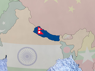 Image showing Nepal with flag on globe