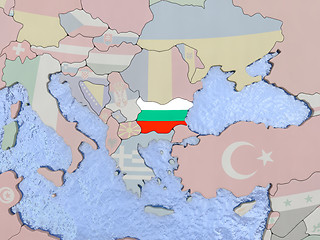 Image showing Bulgaria with flag on globe