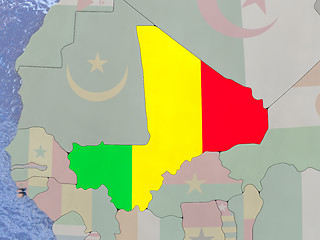 Image showing Mali with flag on globe