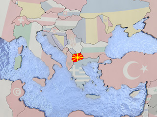 Image showing Macedonia with flag on globe