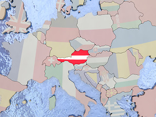 Image showing Austria with flag on globe
