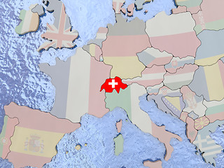 Image showing Switzerland with flag on globe