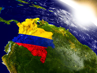Image showing Colombia with flag in rising sun