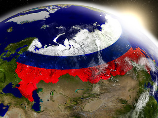 Image showing Russia with flag in rising sun