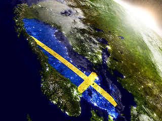 Image showing Sweden with flag in rising sun