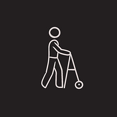 Image showing Man with walker sketch icon.