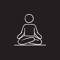 Image showing Man meditating in lotus pose sketch icon.