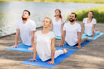 Image showing group of people making yoga exercises outdoors