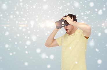 Image showing happy man in virtual reality headset or 3d glasses